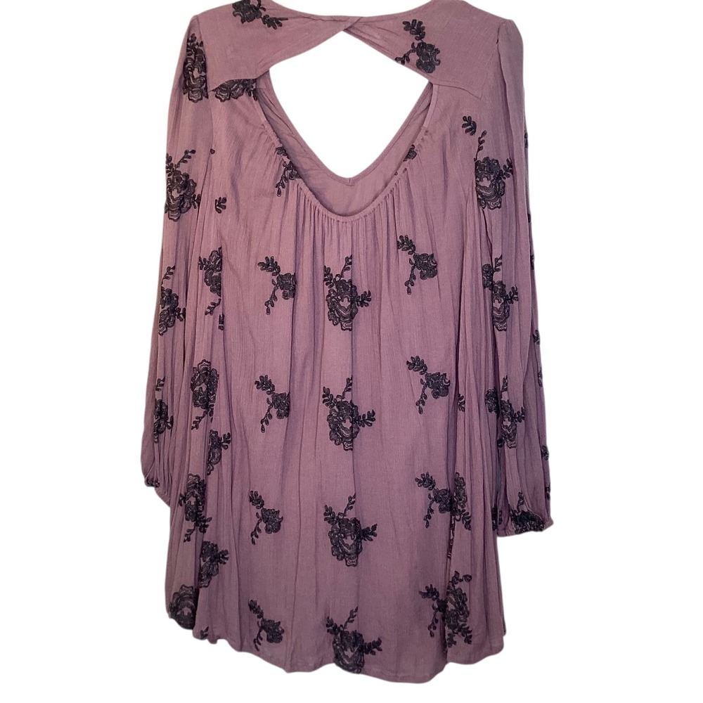 Free People Austin Dress Sz M Mauve Embroidered Mini Open Back Boho Festival EUC - Picture 5 of 9